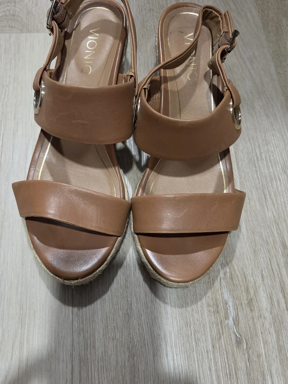 Vionic Brown Leather Platform Slingback Sandals - Picture 1 of 2